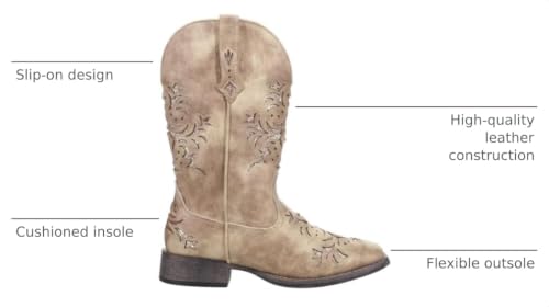 Image of ROPER Womens Kennedy Glitter Tooled Inlay Square Toe Pull On Casual Boots Mid Calf Low Heel 1-2 inch