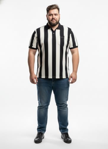 Image of Men's Plus Size Striped Polo T-Shirt with Chest Pocket, Classic Fit, Soft Cotton Blend Fabric for Casual and Smart Wear