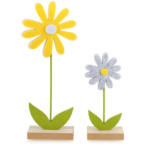 com-four® 2x Deko Aufsteller - dekorative Blumen aus Holz und Filz -...