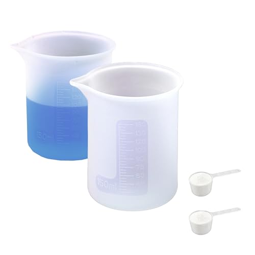 Waschmittel Dosierhilfe Set 2 Stück Silikon 150 ML Messbecher Mit Skala und 2 Stück 50ML Messlöffel für Waschmittel Waschkugel für Flüssigwaschmittel Waschpulver Dosierer für Küche Handwerk Labor
