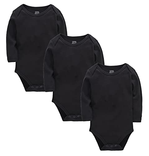 Image of kavkas Baby 3-pack Long Sleeve Bodysuits Unisex Infant Toddler Boy Girl Basic Cotton Undershirt One-Piece Romper, 0-24 Months