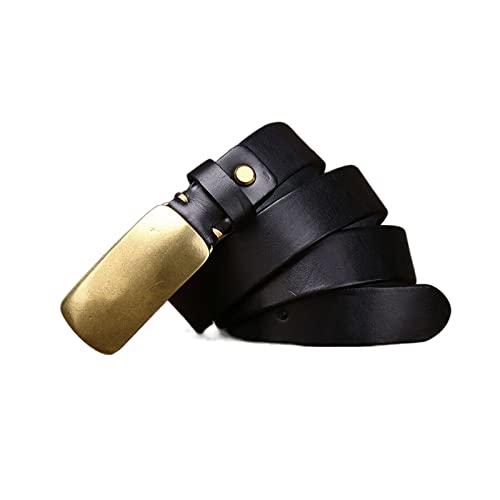 Ceinture Homme En Cuir Véritable Naturel Boucle Cuivre Lisse Style Vintage Jeans