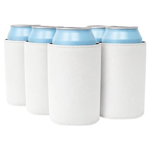Image of TahoeBay Leatherette Can Cooler Sleeves in Bulk, 12-Pack, White | Blank Faux Leather, Plain Neoprene Beer Coolers for 12 oz Cans, Blanks for Heat Transfer Vinyl, Groomsmen Gifts, Party Favors