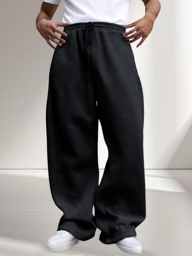 Image of Men's Baggy Sweatpants Fleece Wide Leg with Elastic Drawstring Waist, Casual Loose Lounge Joggers