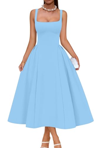 Image of Memoriesea Women's Elegant Square Neck Swing A Line Wedding Evening Party Midi Dress
