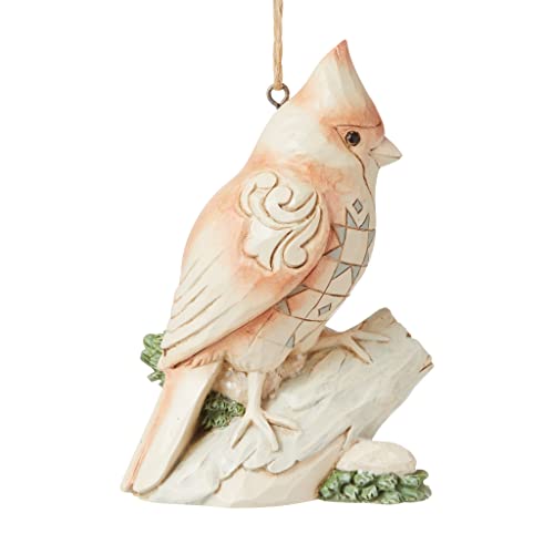 Enesco Jim Shore Heartwood Creek White Woodland Cardinal on Branch Hanging Ornament, 4 Inch, Multicolor