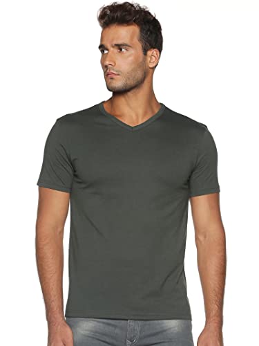 Image of ECOLINE Clothing Men's Cotton Solid Regular Fit V Neck Half Sleeve T-Shirt