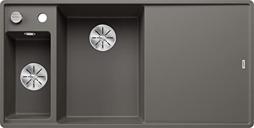 BLANCO AXIA III 6 S-F | Granitspüle aus SILGRANIT vulkangrau | Einbauart: Flächenbündig | Hauptbecken links | mit Glasschneidbrett | für 60 cm breite Unterschränke | Reinigungsfreundliche Öberfläche
