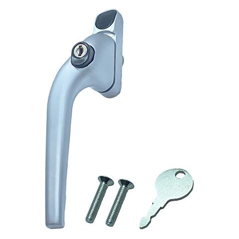 Satin Silver Cranked 15mm Spindle UPVC Window Handle, Espag Lock, Key Lock Left Hand Cover