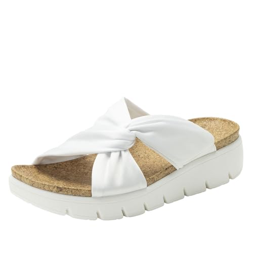 Alegria Women Rylie Vegan Leather Lightweight Platform Satin Scarf Tie Slide Sandal