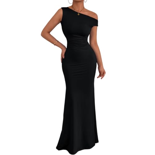 Gkaopi Kleid Damen Sexy One Shoulder Langes Kleider Elegant Etuikleid Bodycon Maxikleid Ärmelloses Partykleid Hochzeitsgast Outfit Eng Cocktailkleider Wickelkleid Figurbetontes Sommerkleid