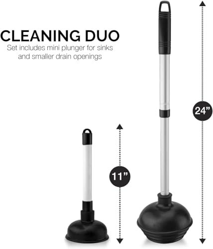 Image of NEIKO 60169A Toilet Plunger | 2 Piece | Bonus Mini-sink and Drain Plunger | Compact | Patented All-Angle Design | Telescopic Aluminum Handle