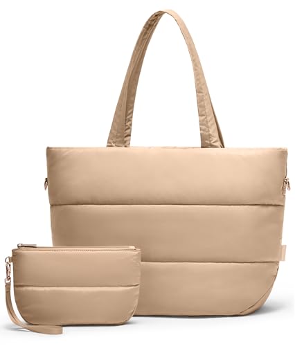 Image of Puffer Tote Bag for Women, Lightweight Puffy Tote with Compartments, Shoulder Bag Crossbody Bags for Women Travel, Work, Gym
