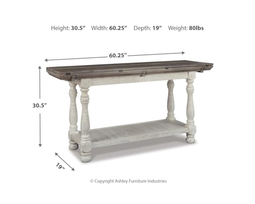 Signature Design by Ashley Havalance Farmhouse Sofa Table, Flip Top Design for Additional Dining Space and Fixed Lower Shelf, Gray & White with Weathered Finish - Image 3