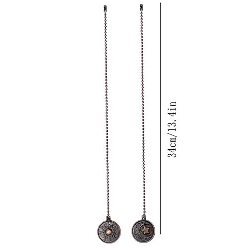 Iceyyyy Newst Style Ceiling Fan Pull Chain Set - 2pcs 13.4 inches Sun & Moon Pattern Pull Chains Extension Copper Beaded Ball Fan Pull Chain with Ornaments for Ceiling Light Lamp Fan