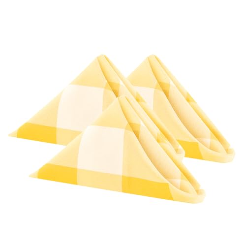 Buffalo Plaid Table Napkins Set of 50 Checkered Cloth Napkins 17x17 inch Washable Dinner Gingham Pattern Napkins Soft Napkins for Wedding Party Dining Banquet(Yellow and White)