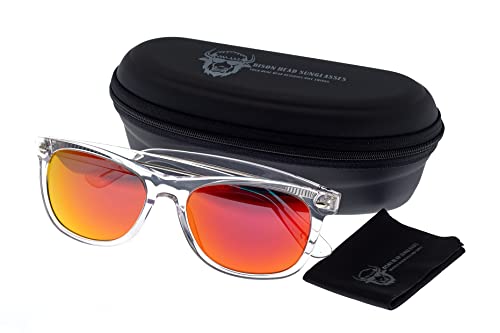 Bison Head Classic Style Sunglasses XXL - Clear Frame/Red Gold Mirror Lens, Clear, XX-Large2