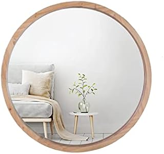 Mirrorize 76cm Round Bathroom Mirror, Circle Framed Vanity Mirror, Wall Mirror for Living Room Hallway Bedroom, Large Make Up Mirror, Natural Brown, IMP8437