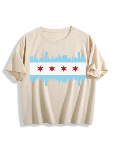 Chicago-City Flag Crop Tops for Girls Summer Trendy Short T-Shirts 2025 Slim Fit