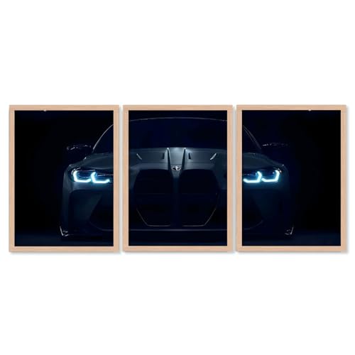 Image of TASVEE Car wall posters | set of 3 wall frames | posters for wall | Wall Decoration for Bedroom, Living Room & Office | Best Gift for Boys & Car Lovers | bmw m4 | bmw m4 set of 3 frames