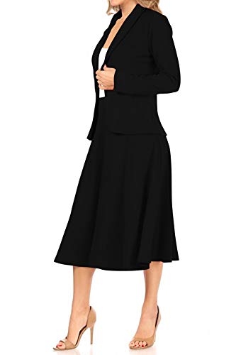 Women's Two Piece Lightweight Solid Long Sleeve Casual Blazer Relaxed A-Line Midi Skirt3