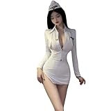 QNCLO Women's cosplay flight attendant underwear Japanese anime sailor tight fitting hip hugging skirt (white)