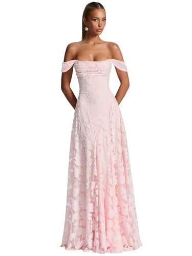 TORYEMY Floral Bridesmaid Dresses for Women Long Off The Shoulder A Line Cowl Neck Formal Wedding Guest Dress