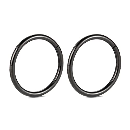 hengkaixuan 12G 2Pcs G23 Titan Nasen Hoop Ring Higned Segment Clicker Ring Nahtloser Nasenring Septum Schmuck Conch Hoop Knorpel Helix Tragus Hoop Ohrringe Hoop Sleeper Piercing Schmuck 10mm Schwarz Cover