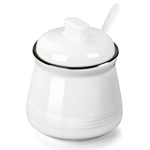 MUZITY Porcelain Salt Bowl with Lid and Spoon,Ceramic Sugar Bowl,12oz White