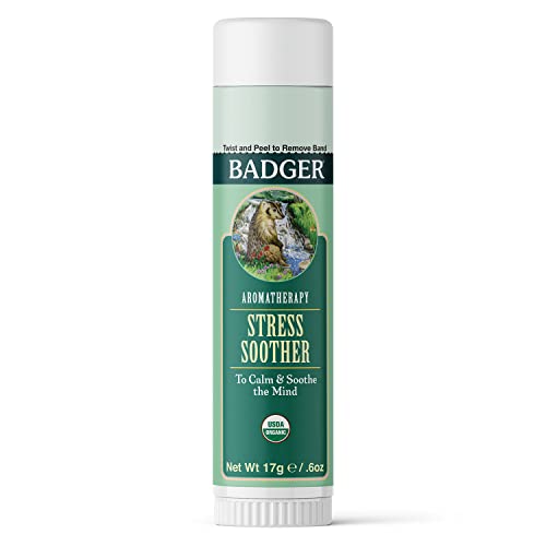 Badger Stress Soother Balm, Organic Essential Oil Aromatherapy, Calm & Soothe The Mind, Easy to Use Portable Stick, Effective Self Care, .6 oz