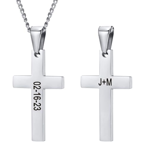 XUANPAI Cross Necklace,Custom Engravable Cross Pendant Necklace Easter Jewelry Christian Birthday Gifts for Men Women