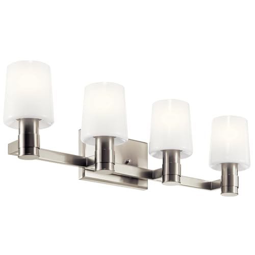 Image of Kichler Adani 4-Light Bathroom Vanity Light Fixture, Modern Wall Mount Lighting with Opal Glass in Brushed Nickel for Over Mirror Installation (8.25 inch x 30 inch), 55177NI