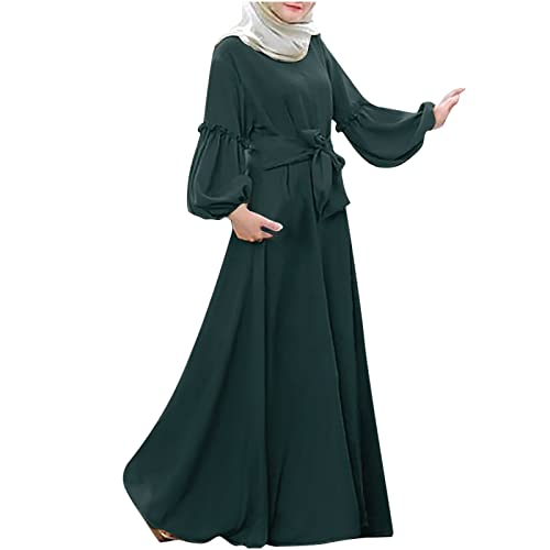 Muslim Dresses for Women Robe Dress Islamic Ladies Conservative Abaya Maxi Kaftan Dress Long Sleeves Prayer Clothes, 2-green