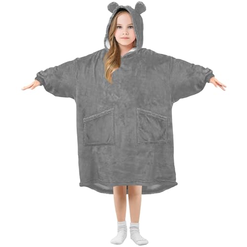 S Husky Dim Gray Kids Wearable Blanket Hoodie with Pocket and Sleeves for Toddlers, Cute Hoodies 3-14 Year Girls Boys