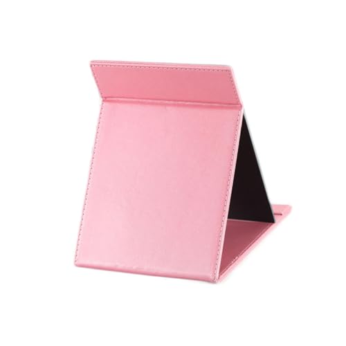 Espejo de maquillaje plegable grande rosa de cuero