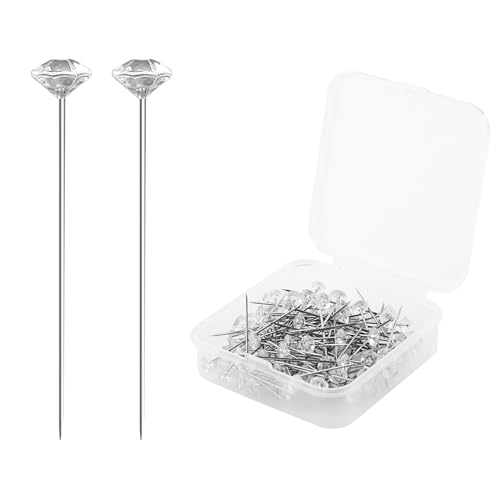 Lot de 100 épingles droites à tête de diamant de 3,8 cm pour bouquet de fleurs, mariage, corsages, couture, bijoux, décoration, loisirs créatifs