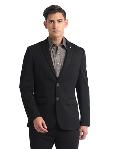 Image of Arrow Mens Black Solid Long Sleeve Polyester Slim Blazer