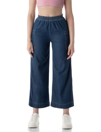 Image of INKD Women's Wide Leg Jeans - High-Rise | 100% Cotton| Enzyme Wash | Elasticated Waistband | Jeans for Women (Available in Plus Sizes)