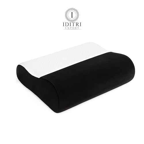 Image of Neck Support Pillow, Memory Foam Cervical Contour with Inner Cover for Hygiene, Breathable Jacquard Velvet Case, Black, 9 cm 12 cm Heights, 60 x 35 cm Ergonomic Bedding Sleep Aid Set