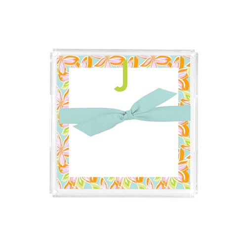 Bloc de notes avec socle acrylique Mary Square Monogramme J motif floral