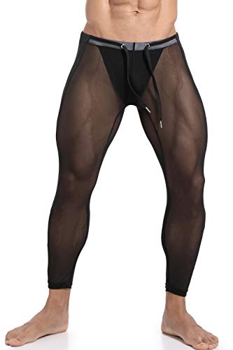 MIZOK Men's Mesh Yoga Pants See Through Compression Tights Workout Leggings2