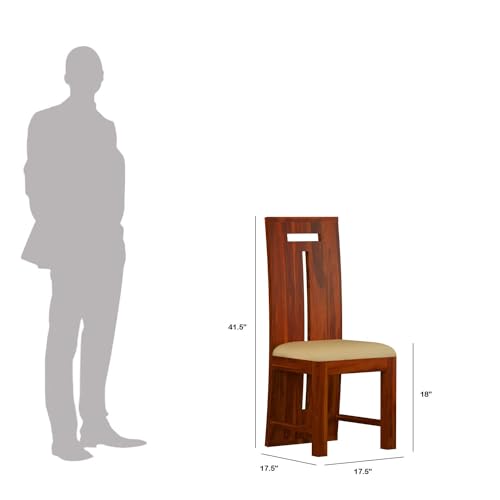 Image of T-Poster Wooden Dining Chairs Set of 2 for Kitchen & Dining Room, Chairs with Cushion, Two Seats, Solid Sheesham Wood, Honey Finish