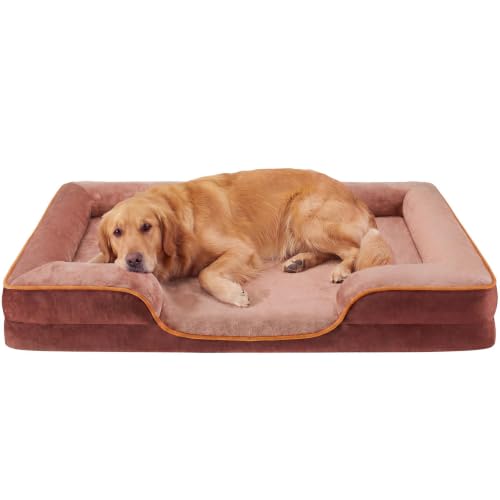 Image of NEWBULIG Orthopedic Dog Bed, Large Sized Dog Couch Bed with Washable Cover, Foam Sofa for Indoor Cats, Soft Fluffy Surface, 35x25 Inch, Brown
