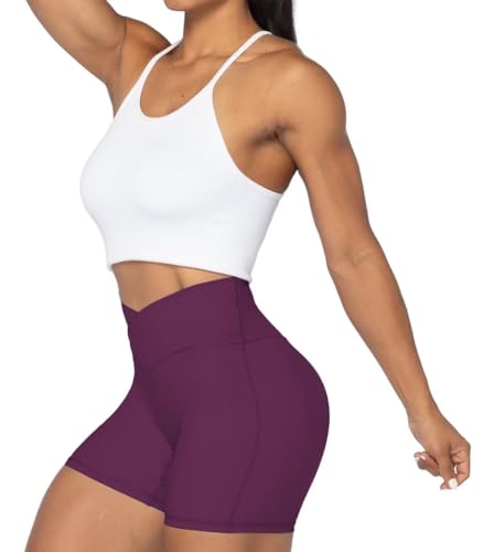 Image of Sunzel Women's High Waisted Crossover Waist Biker Shorts for Yoga Workout | 4-inch inseam, high waisted, tummy control, crossover waist, buttery soft, compression fit, close fit, for yoga and workouts
