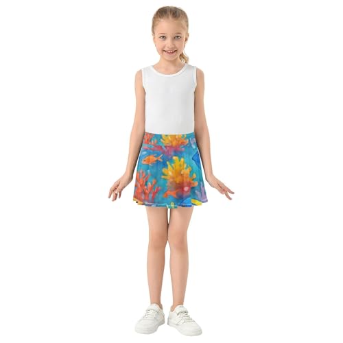 Joisal Vibrant Underwater Coral Fish Girls' Shorts Athletic Skorts Toddler Tennis Skirts Cool Pink Flowy Skort 3t3