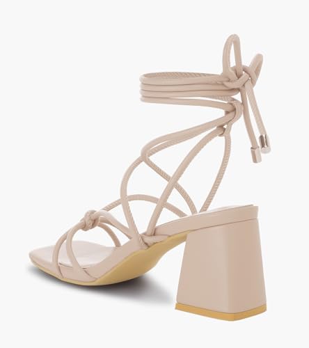 Image of Shoe'N Tale Lace Up Heels for Women Ankle Strappy Gladiator High Heeled Sandals Chunky Block Heel Square Open Toe Criss Cross Dress Shoes