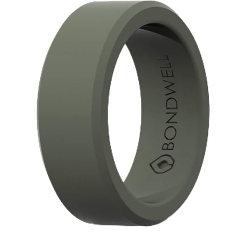 BONDWELL Silicone Wedding Ring for Men (Olive) Safe, Durable Mens Rubber Wedding Band for Active Athletic Male Life, Military, Fitness, Work & Workout (Size 10)
