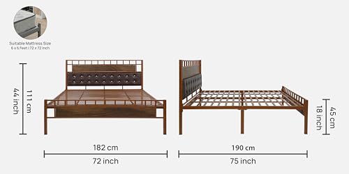 Image of Orvo Metal King Size Bed Without Storage | Wrought Iron Double Bed with Headboard & Footboard | Sturdy Powder Coated Platform Bed King Size Cot for Bedroom LivingRoom Brown (75x72)