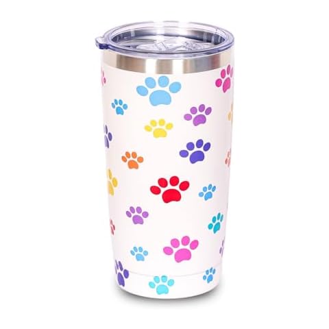 JIU HONG CHAO 20OZ Dog Mom Tumblers Paw Print Travel Mug with Lid Double Wall Insulatied Coffee Tumbler for ICold & Hot Beverage Mug Gifts for Dog Lover (Paw print) Cover