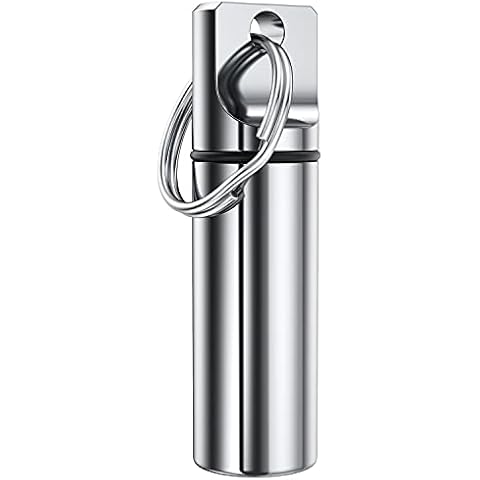 Small Pocket Pill Box Keychain, Aluminium Alloy Portable Mini Pill Organizer Case Container for Purse, Waterproof Metal Pill Holder Medicine Bottle for Outdoor Camping Travel (Silver) Cover